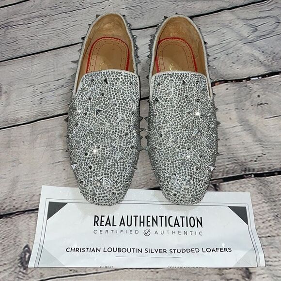 Spiked Silver Christian Louboutin Suede Burma Potpourri Dandy Smoking Sh… - Picture 14 of 14